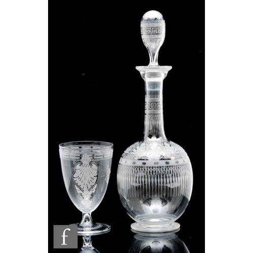 488 - A later 19th Century Stourbridge clear crystal glass decanter, circa 1860, of ovoid form with tall c... 