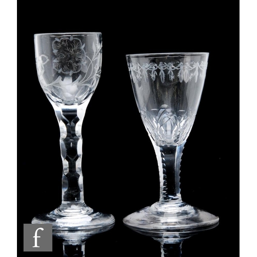 227 - An 18th Century Jacobite type drinking glass circa 1775, the ovoid bowl cut and polished with a rose... 