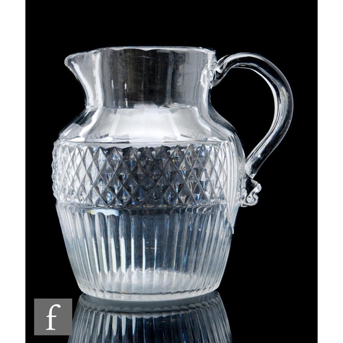 248 - A late Georgian Irish clear cut crystal glass water jug circa 1800, the shouldered ovoid body with b... 