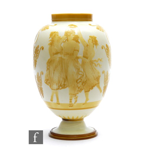 453 - A late 19th Century Stevens & Williams Dolce Relievo vase of footed ovoid form with collar neck ... 