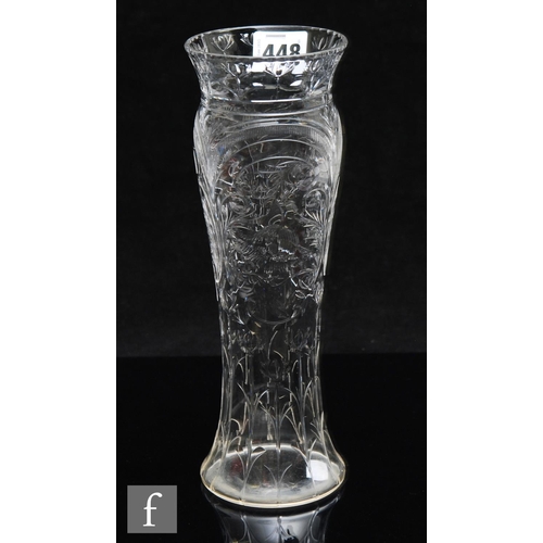 448 - An Art Nouveau glass vase of slender inverted baluster form with flared neck, polished intaglio cut ... 