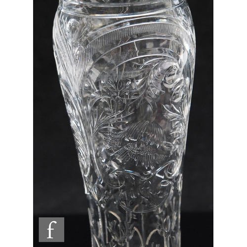 448 - An Art Nouveau glass vase of slender inverted baluster form with flared neck, polished intaglio cut ... 