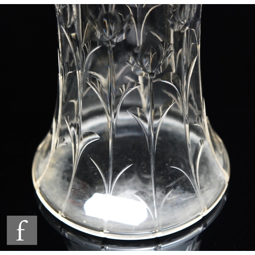 448 - An Art Nouveau glass vase of slender inverted baluster form with flared neck, polished intaglio cut ... 