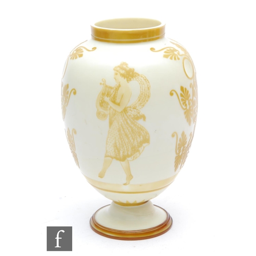 453 - A late 19th Century Stevens & Williams Dolce Relievo vase of footed ovoid form with collar neck ... 