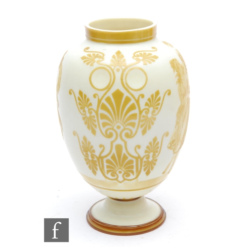 453 - A late 19th Century Stevens & Williams Dolce Relievo vase of footed ovoid form with collar neck ... 