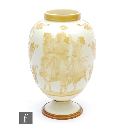 453 - A late 19th Century Stevens & Williams Dolce Relievo vase of footed ovoid form with collar neck ... 