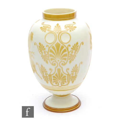 453 - A late 19th Century Stevens & Williams Dolce Relievo vase of footed ovoid form with collar neck ... 