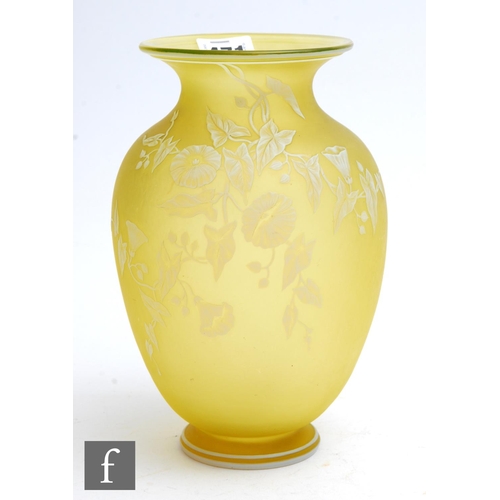 471 - A large late 19th Thomas Webb & Sons vase of footed ovoid form with an everted collar neck, case... 