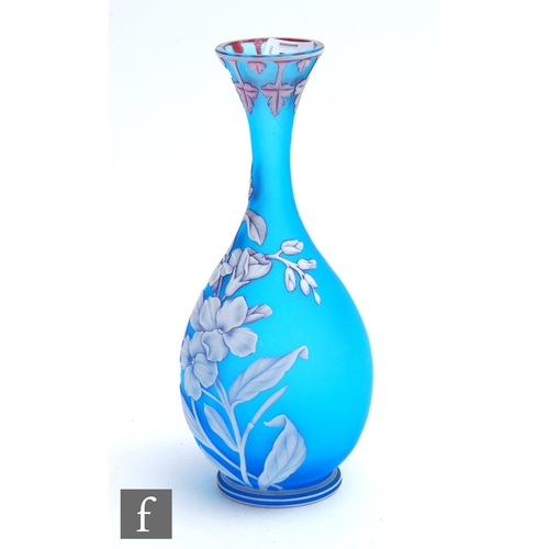 473 - A late 19th Century Thomas Webb & Sons cameo glass vase of footed bottle form with a slender dra... 