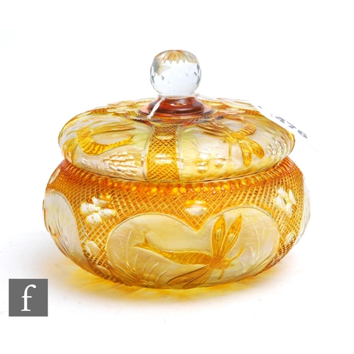 476 - A large late 19th Century Stevens & Williams powder bowl and cover, cased in deep golden amber o... 