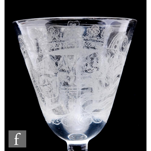 250 - An 18th Century Newcastle light baluster drinking glass circa 1750, possibly a marriage goblet, the ... 