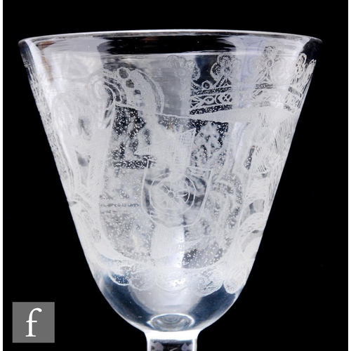 250 - An 18th Century Newcastle light baluster drinking glass circa 1750, possibly a marriage goblet, the ... 