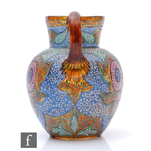 438 - A large late 19th Century water jug in the manner of Moser circa 1875, the jug of swollen ovoid form... 