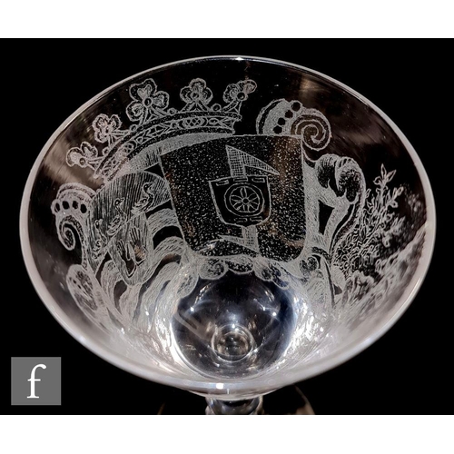 250 - An 18th Century Newcastle light baluster drinking glass circa 1750, possibly a marriage goblet, the ... 