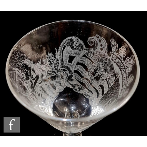 250 - An 18th Century Newcastle light baluster drinking glass circa 1750, possibly a marriage goblet, the ... 