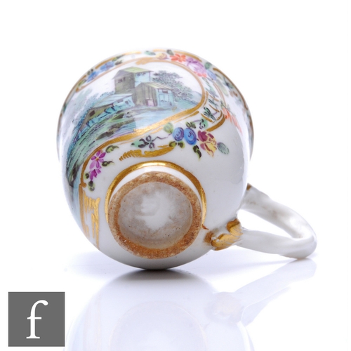 115 - An early 19th Century miniature teacup, enamelled decorated with farm buildings in landscape by the ... 