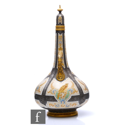 3 - A large late 19th Century Royal Worcester Persian blush ivory twin handled vase and spire cover deco... 