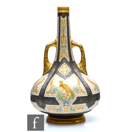 3 - A large late 19th Century Royal Worcester Persian blush ivory twin handled vase and spire cover deco... 