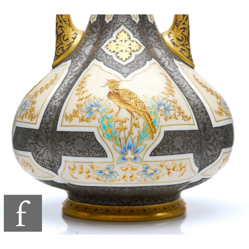 3 - A large late 19th Century Royal Worcester Persian blush ivory twin handled vase and spire cover deco... 