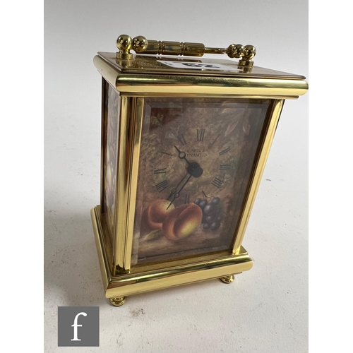 62 - A Kingsley Enamels Fallen Fruits carriage clock decorated to each face with hand painted fruits and ... 
