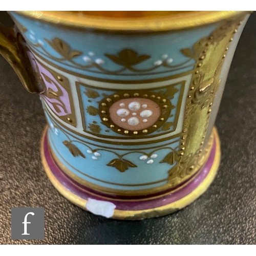 184 - Two late 19th to early 20th Century cabinet cups and saucers, the first decorated to the cylindrical... 