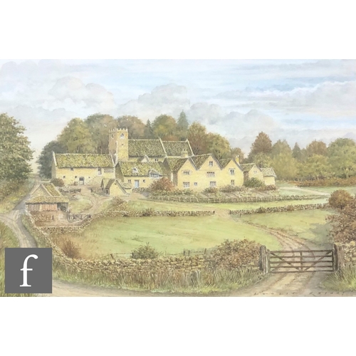 566 - LESLIE KNIGHT (CONTEMPORARY) - 'A Cotswold Farmhouse', watercolour, signed, framed, 24cm x 37cm, fra... 