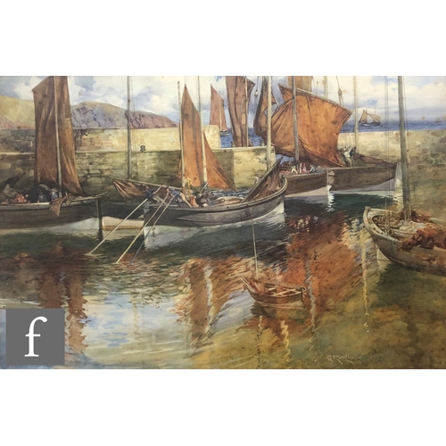 567 - GEORGE ROBERT RUSHTON, RI RBA RBSA (1868–1948) - Fishing boats setting off from harbour, water... 