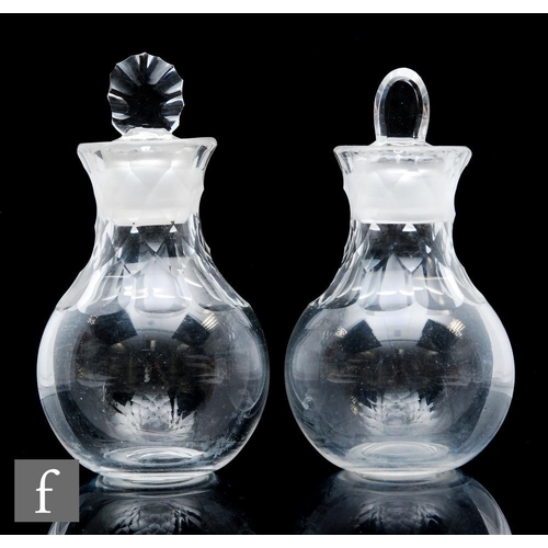 614 - A pair of late 18th Century clear crystal tea caddies of ovoid form with hollow diamond facet cut ne... 