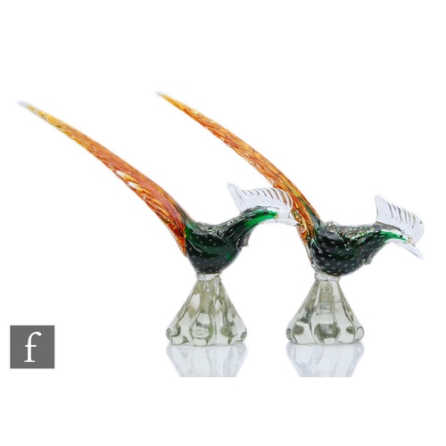 616 - A pair of 20th Century Murano glass figures, modelled as stylised birds with elongated tails, intern... 