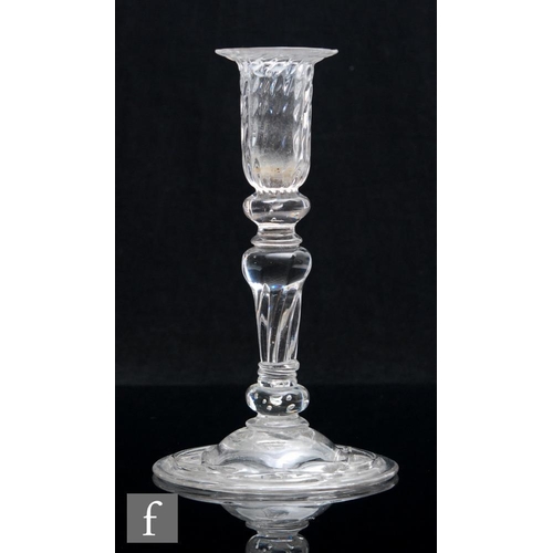 625 - A 1930s clear crystal Gray-Stan candlestick inspired by 18th Century designs, with fluted sconce and... 