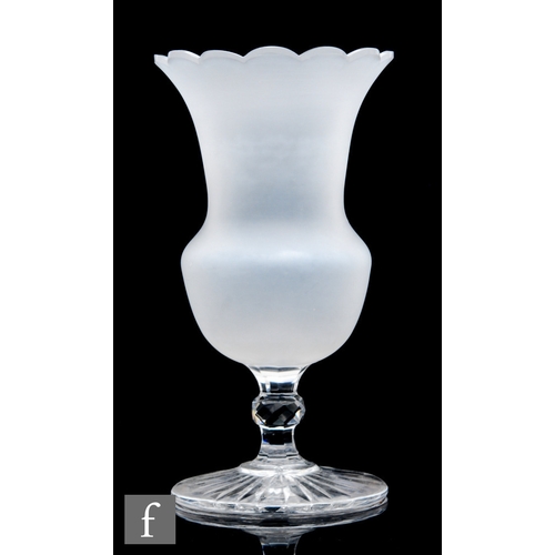 639 - A late 19th Century Stourbridge glass vase, the upper thistle form bowl with petal edge rim and fros... 