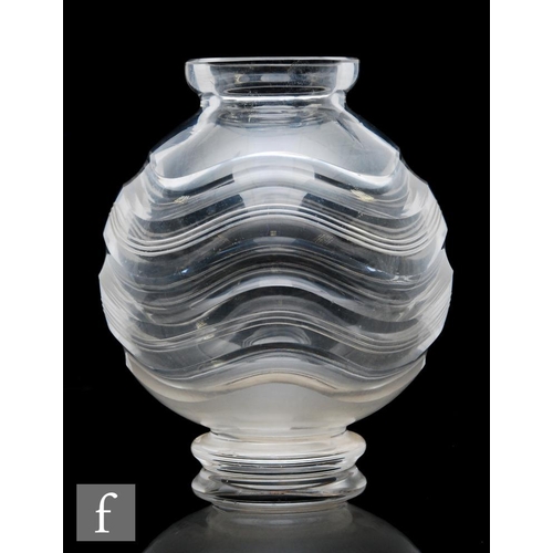 645 - A 1920s Art Deco clear cut crystal vase of footed spherical form by Mar Hagl, the spherical body cut... 