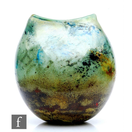 648 - A large contemporary studio glass vase by Adam Aaronson, of spherical form with a closed narrow oval... 