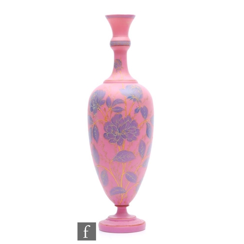 663 - A large 19th Century continental glass vase, the slender ovoid form with stepped foot and knopped st... 