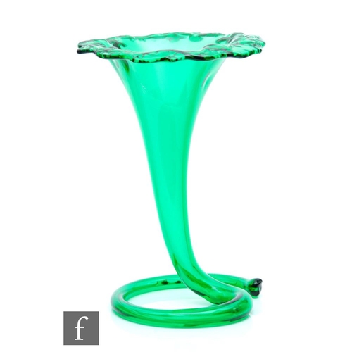 669 - A large 20th Century table centre green glass vase in the form of a stylised flower head with slende... 