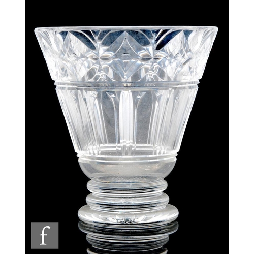 682 - A 1930s Stuart & Sons clear cut crystal vase designed by Ludwig Kny, the footed conical body dec... 