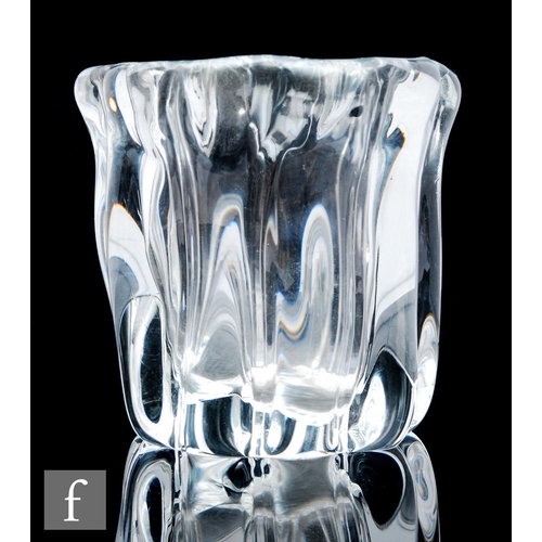 688 - A later 20th Century Iittala glass vase designed by Tapio Wirkkala of lobed form with wave rim, engr... 