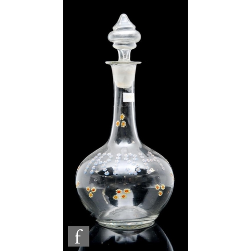 8038 - A late 19th or early 20th Century Austrian glass decanter, of globe and shaft form, enamel decorated... 