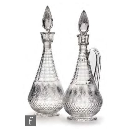 8097 - A continental matched decanter and claret jug, possibly Val St Lambert, circa 1900, each of footed t... 