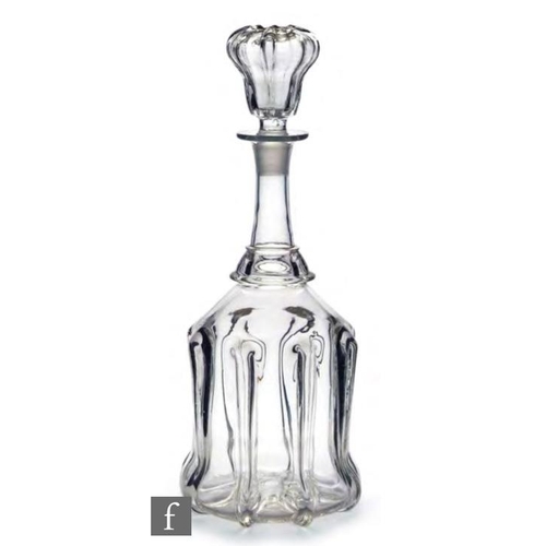 8109 - A mid 19th Century clear crystal decanter of bell form, decorated with moulded vertical bands below ... 
