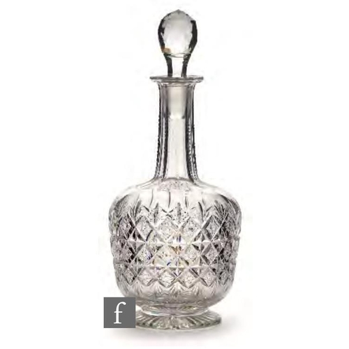 8022 - A 1960s Thomas Webb Waterloo pattern glass decanter, of footed form, cut in the Regency style with d... 