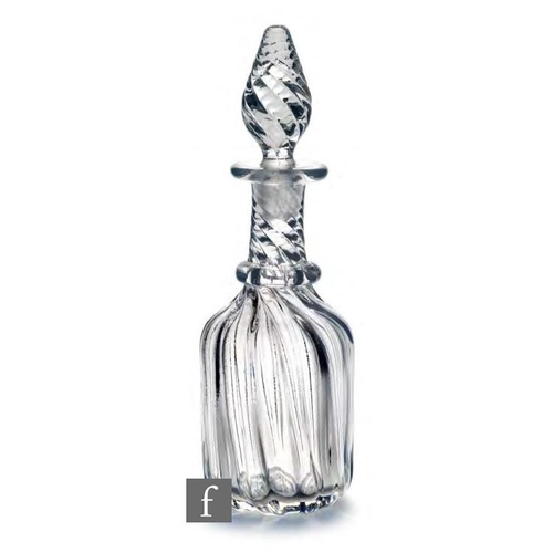 8031 - A late 19th to early 20th Century glass decanter, the cylinder body wrythen moulded with an applied ... 