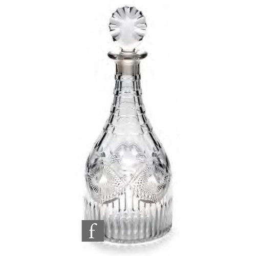 8055 - A 1920s Stourbridge glass decanter, in the late 18th Century style, of taper form with fluted base b... 