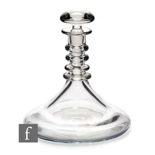 8075 - A 1950s Swedish decanter in the style of a Regency ship decanter, the neck applied with four neck ri... 