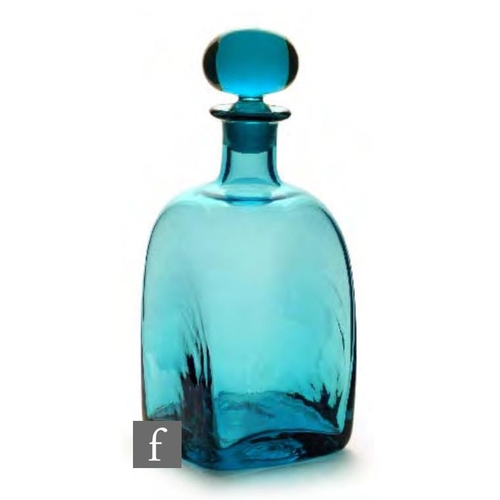 8118 - A Frank Thrower for Dartington FT85 decanter in turquoise with a solid ball stopper, height 26cm.