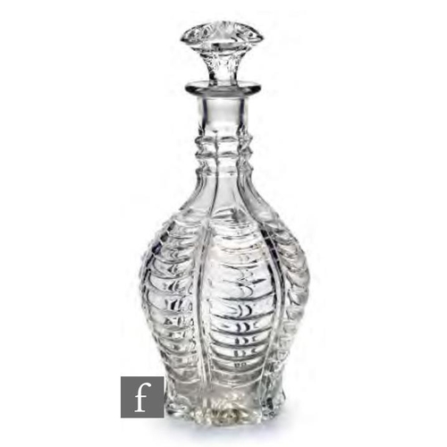 8121 - A late 19th Century three part moulded bludgeon decanter, the neck moulded with three zig-zag neck r... 