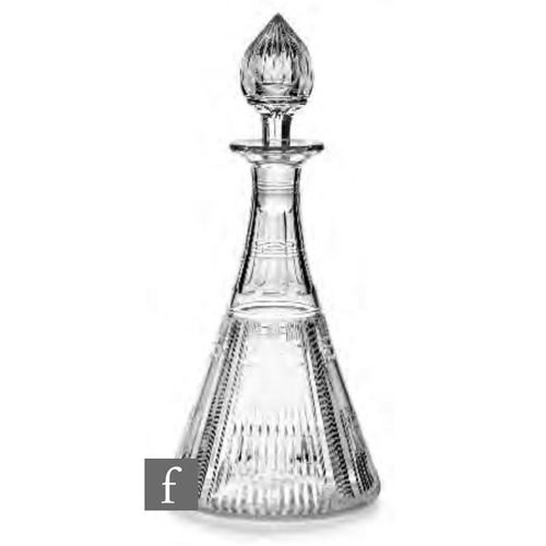 8148 - An Art Deco Stuart and Sons glass decanter, designed by Ludwig Kny circa 1935, of conical form, engr... 