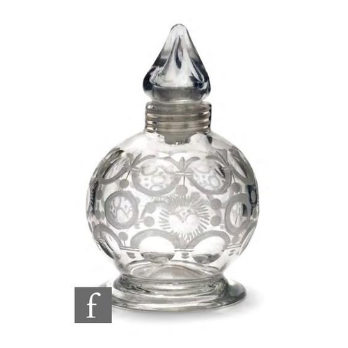 8149 - An 18th Century Bohemian Schnapps decanter, circa 1735-1745, of footed globe form, cut and engraved ... 