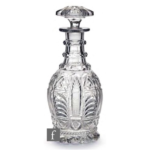 8155 - A 19th Century French Baccarat glass decanter, circa 1840, of Prussian form, moule en plien and deco... 