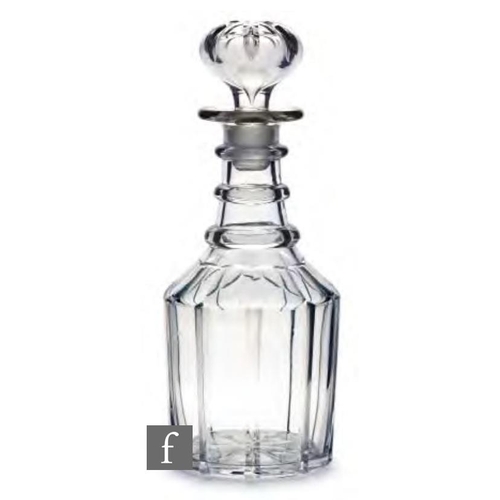 8179 - A 19th Century glass decanter circa 1835-1840, of tapering cylinder form with mitre cut panels to th... 